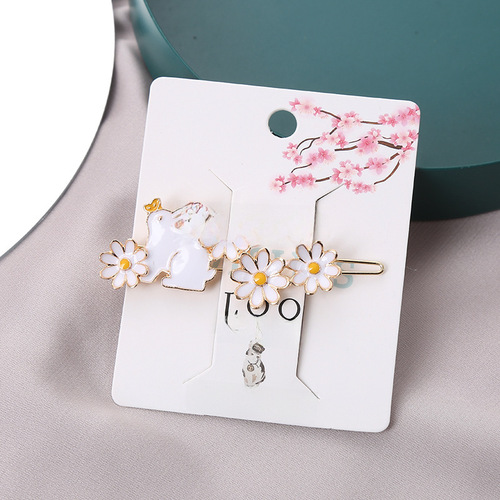 Japanese-style girl cherry blossom rabbit cat hair clip bangs clip student soft girl sweet side clip duck bill clip factory price wholesale