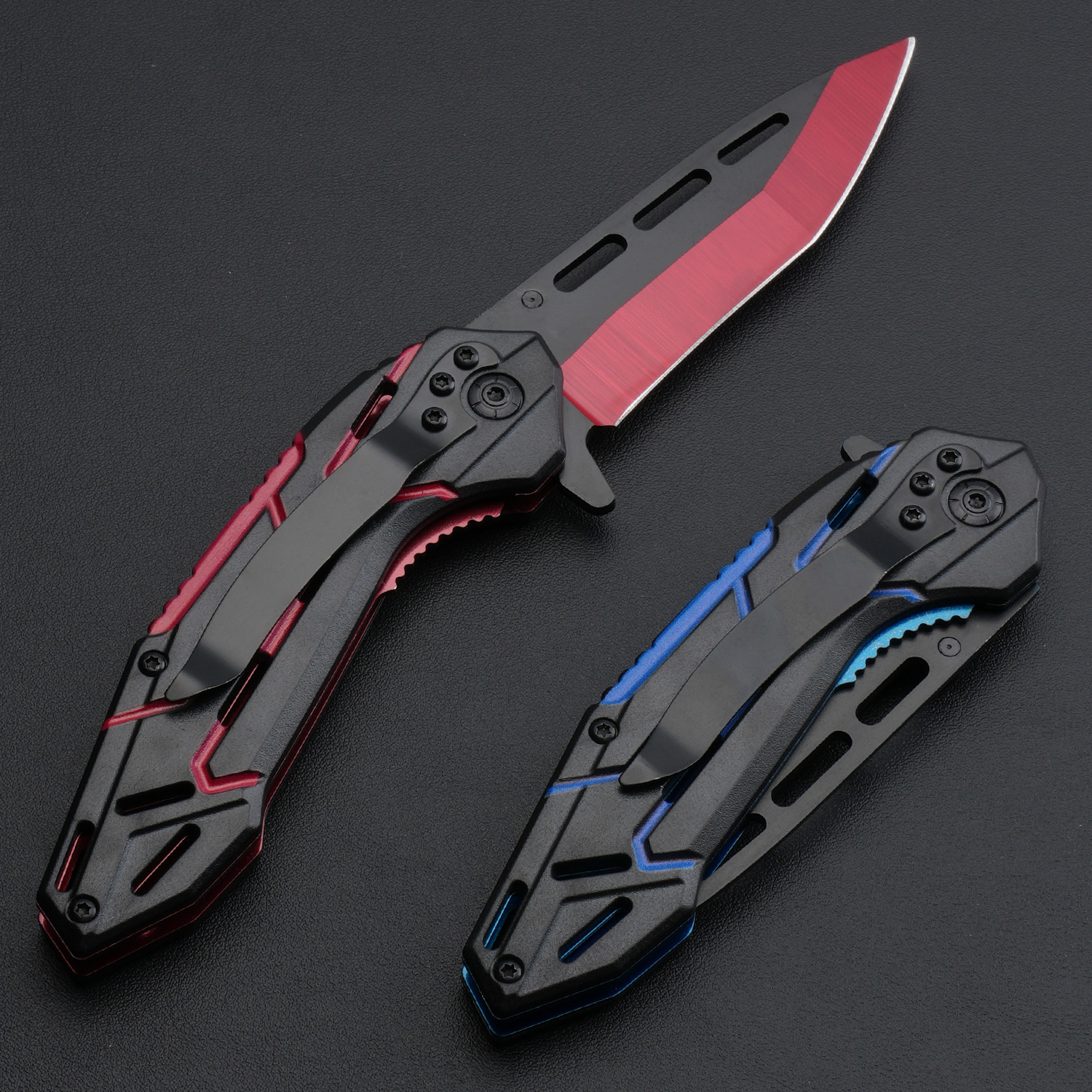 多功能户外折叠刀高硬度不锈钢野营刀双色求生刀随身便携水果刀