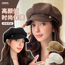 女秋冬季日系气质百搭大头围羊毛呢贝雷帽子显脸小保暖画家报童帽