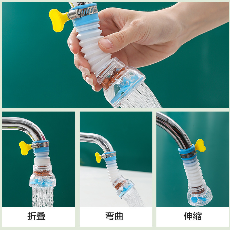 Filtro de ducha a prueba de salpicaduras de grifo, filtro de lavabo de cocina, rociador universal telescópico giratorio, ahorrador de agua