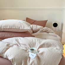 新品裸睡双层纱丨纯棉全棉四件套床单被套简约北欧风春季床品