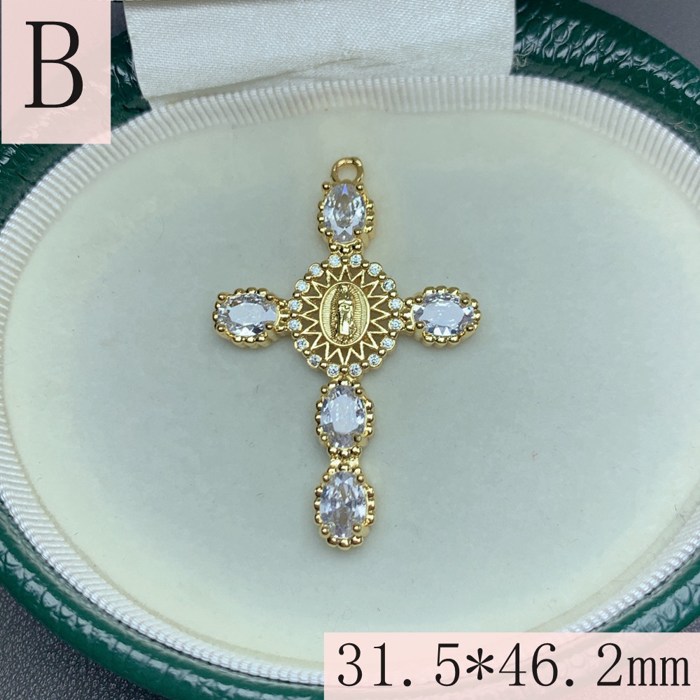 10g Weight Pendant Jewelry Making Type 31.5*46.2mm Jewelry Making Size 18K Gold Plated Plating Material Zircon Inlay Material DIY Jewelry Accessories Classification 1 Piece Quantity Copper Material Cross Pattern Polished Finish Retro Style 1 Piece 31.5*46.2mm Copper Zircon 18K Gold Plated Cross Polished Pendant 7