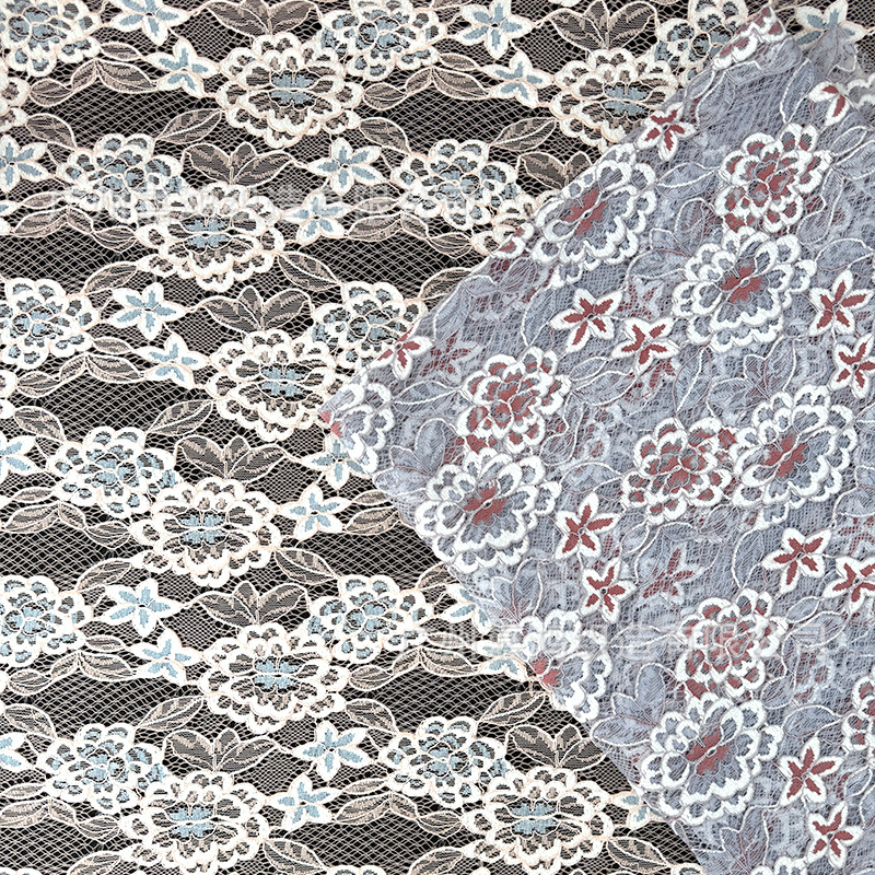 Tejido de encaje de dos colores, encaje molido, vestido de brindis, vestido de encaje, fábrica de falda en stock