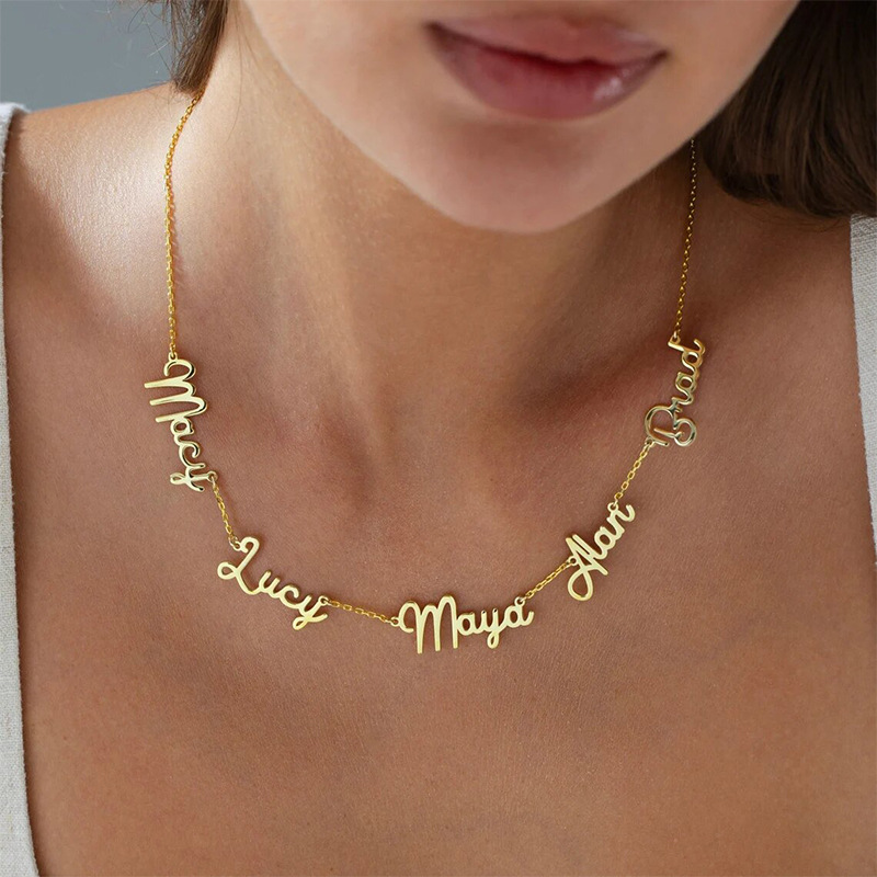 European and American Cross-Border Fashion Custom Stainless Steel Cut Multiple English Name Necklaces Personalized Custom Letter Pendants European and American Cross-Border Fashion Custom Stainless Steel Cut Multiple English Name Necklaces Personalized Custom Letter Pendants