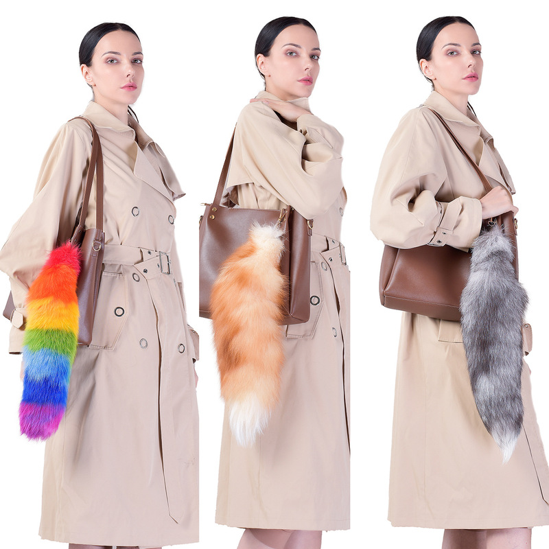 Oversized fox fur pendant silver blue fox tail real fur accessories women's bag ornaments car keychain Oversized fox fur pendant silver blue fox tail real fur accessories women's bag ornaments car keychain