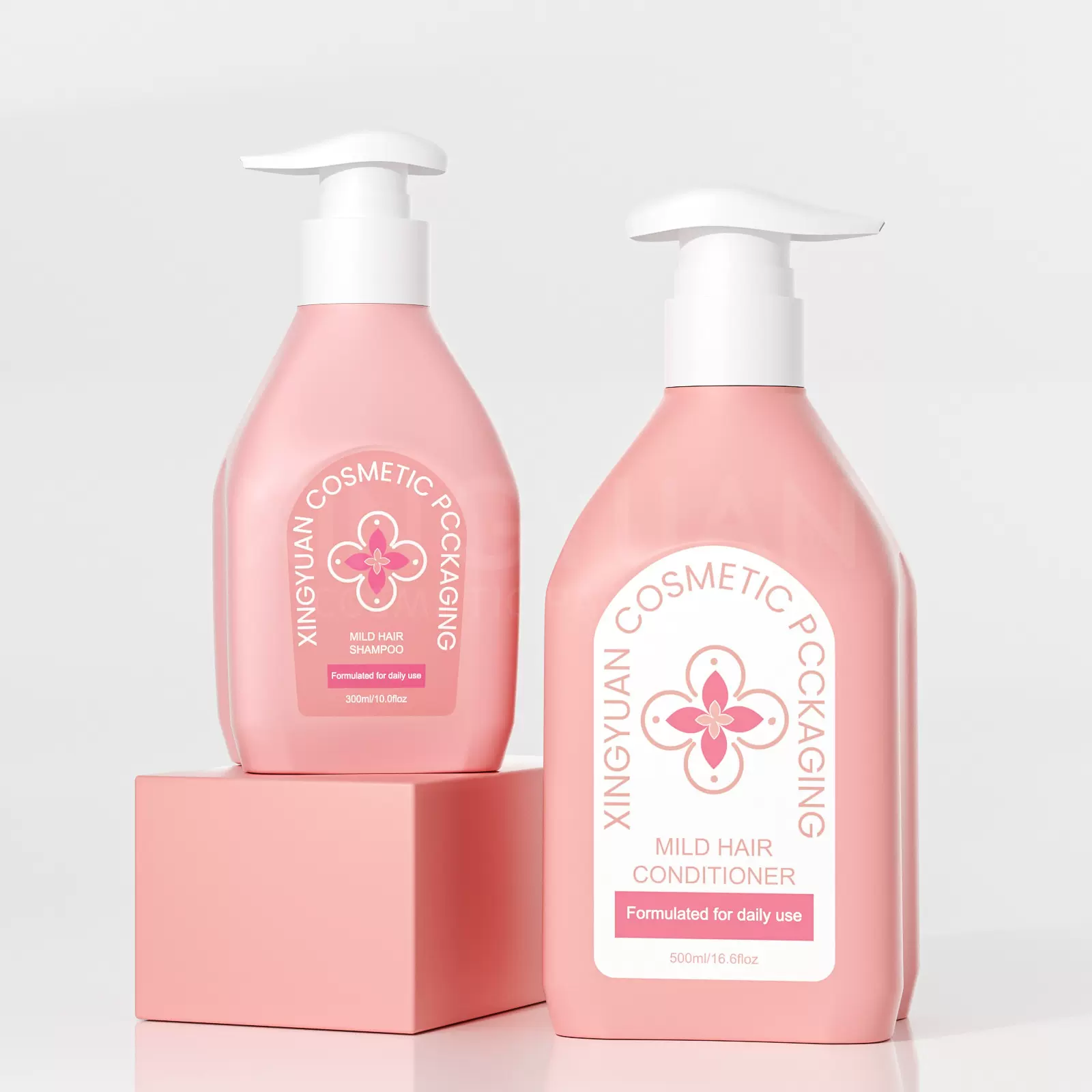 新款儿童洗护包材 PE异形洗发水瓶500ml塑料按压泵沐浴露空瓶定制