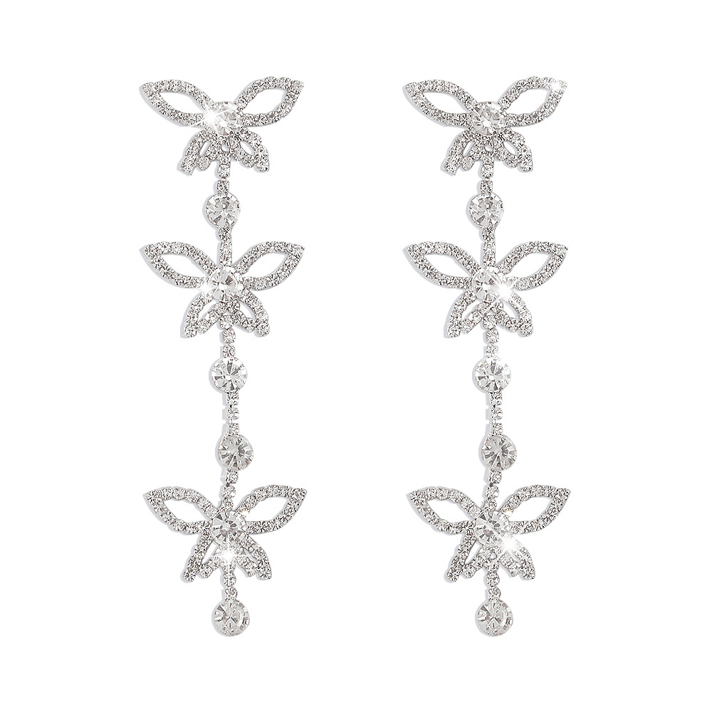 Fashion Full Diamond Long Butterfly Sparkling Earrings Wholesale Nihaojewelry display picture 10