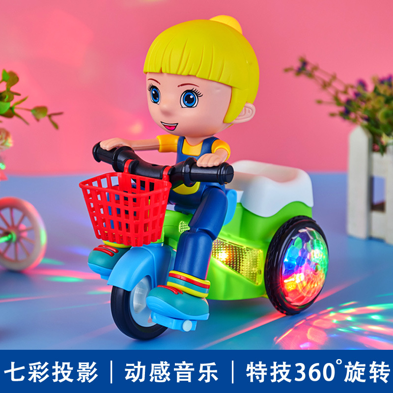 Triciclo fresco con acrobacias juguetes eléctricos para niños cabeza grande para niños y niñas bebés 1 - 2 años de edad danza giratoria