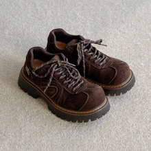 百搭棕色大头德比鞋女鞋2025秋冬厚底增高休闲鞋小个子复古皮鞋潮