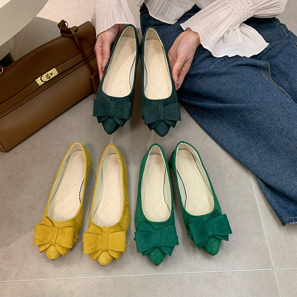 Fashionable shoes with bow flat low-cut pointed-toe