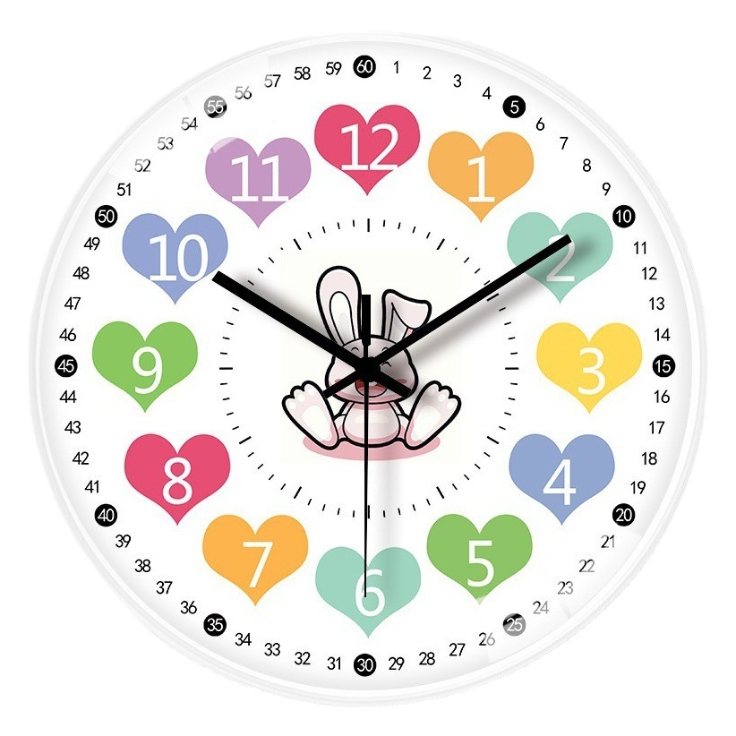 [12 pulgadas 30cm] Reloj de pared sala de estar moda simple dibujos animados educación temprana reloj hogar montado en la pared mudo