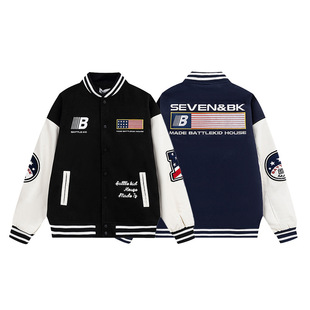 National Fashion American flag letter embroidered baseball jacket men's and women's autumn and winter high street couple's loose jacket top