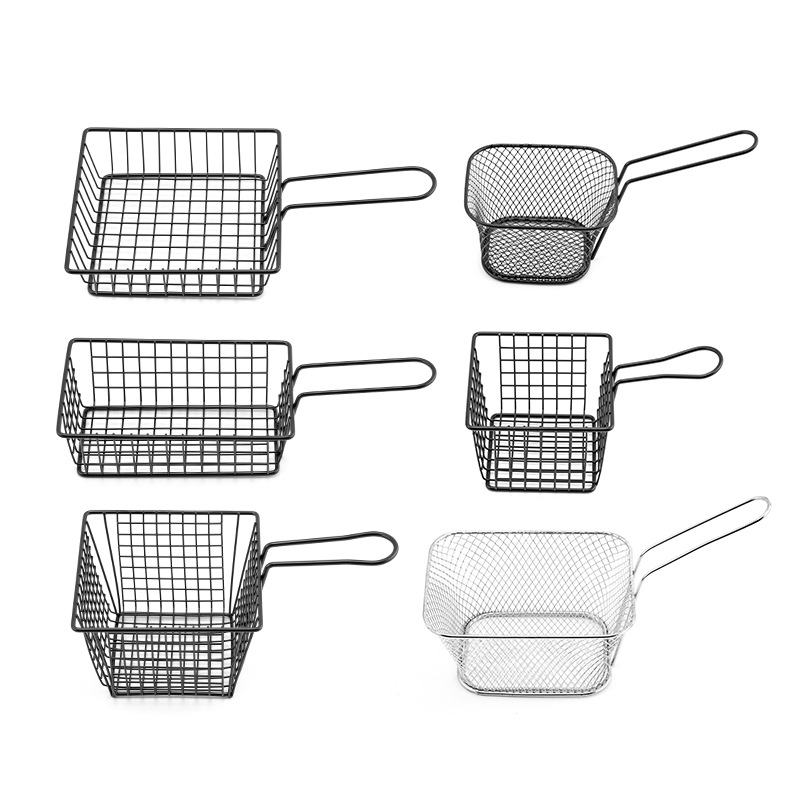 Cestas de fritas de hierro forjado transfronterizas canasta de pollo frito canasta de bocadillos creativos canasta de bocadillos fritos canasta de mesa americana canasta de bocadillos
