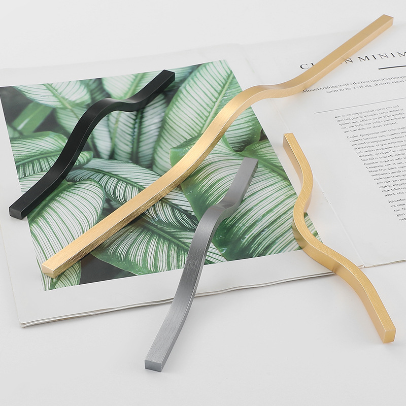 一米加長鋁合金衣櫃櫃門拉手現代曲形黑色抽屜櫥櫃拉手家具門把手