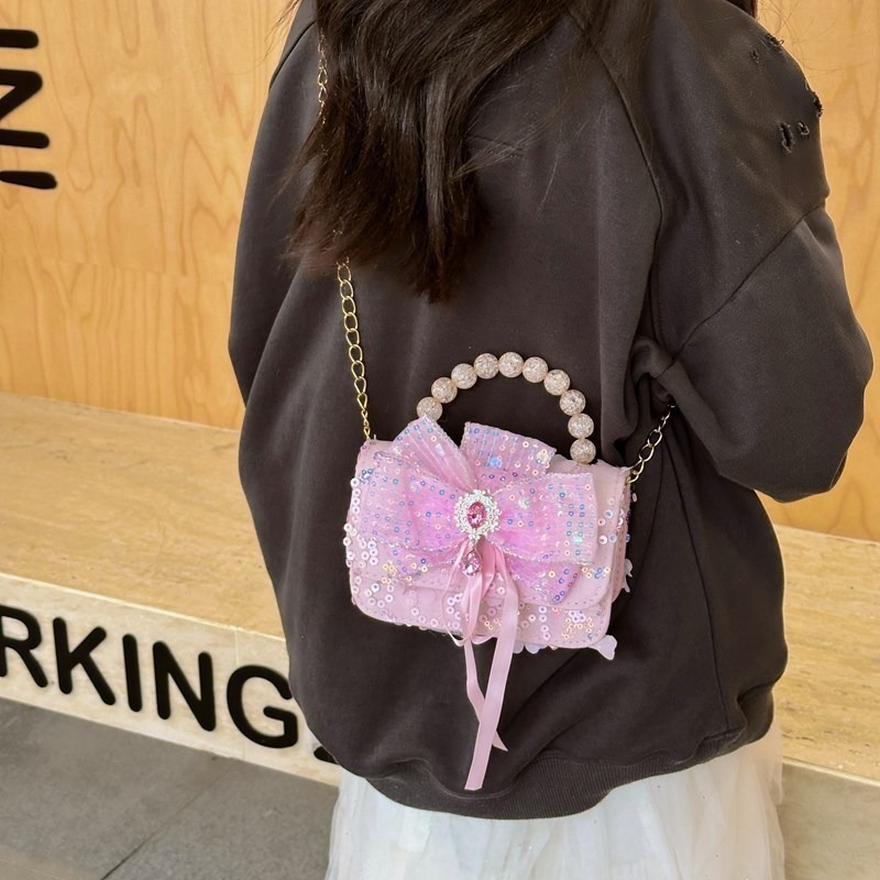 Fantástico arco de encaje princesa mochila lindos carteles animados niños bolsos de hombro bolsos de perlas de dibujos animados