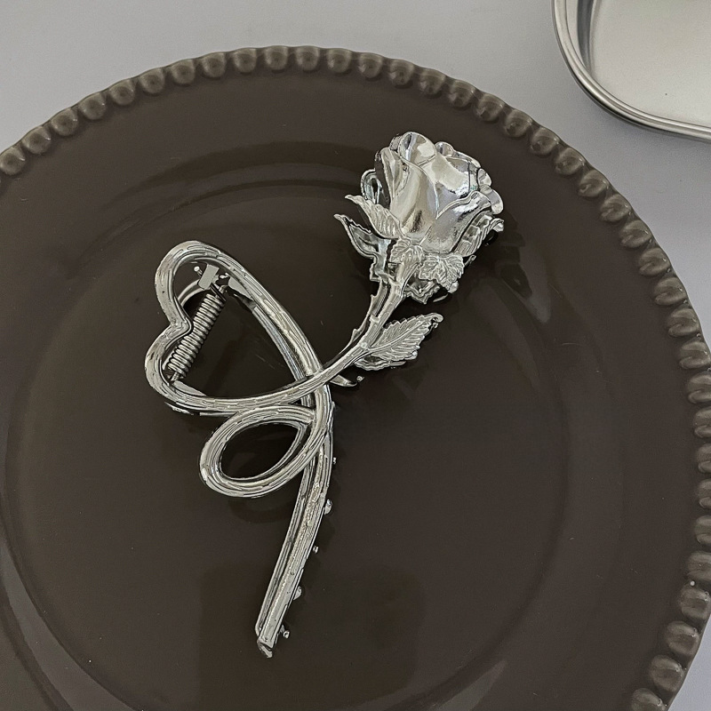 Pince à cheveux en métal argenté Pince à cheveux à disque Grand volume de cheveux Pince requin haut de gamme Accessoires de cheveux coréens Pince à cheveux pour femmes_voghion.com