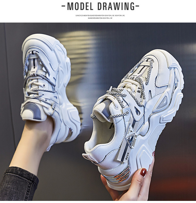 Women's Genuine Leather Chunky Sneakers - Height Increasing Shoes_voghion.com