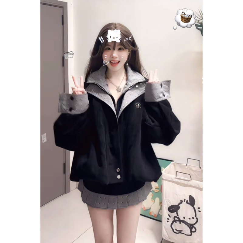 入秋一整套女装2025新款韩版时尚百搭宽松拼接夹克外套短裙两件套|undefined