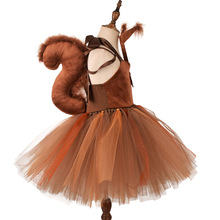 外贸欧美松鼠款女童连衣裙动物角色扮演服饰六一万圣节表演服