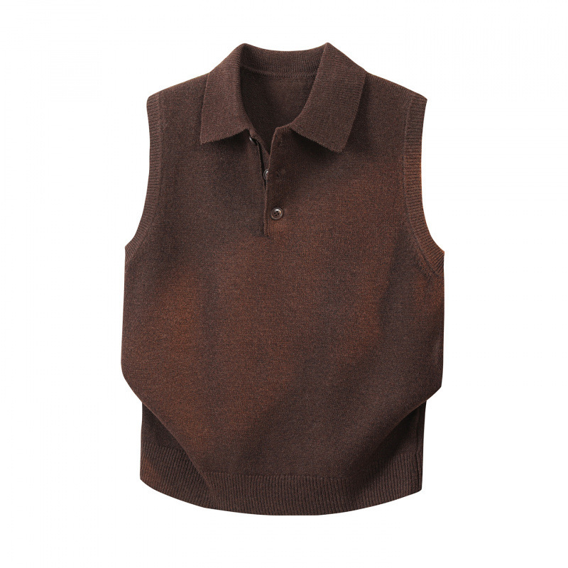 Men's collared sleeveless knit sweater, button-front half-cardigan, Japanese-style retro solid color, old money aesthetic vest, outerwear sweater