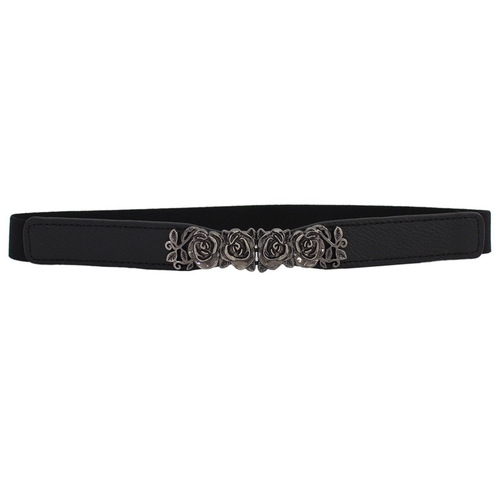Retro Rose Button Elastic Belt Women's Decorative Dress Sweater Waist Slim Elastic Waistband Available in Four Colors