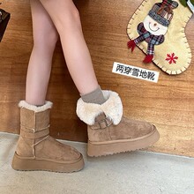 小个子厚底雪地靴25冬季新款圆头百搭加绒加厚两穿翻毛短筒雪地棉