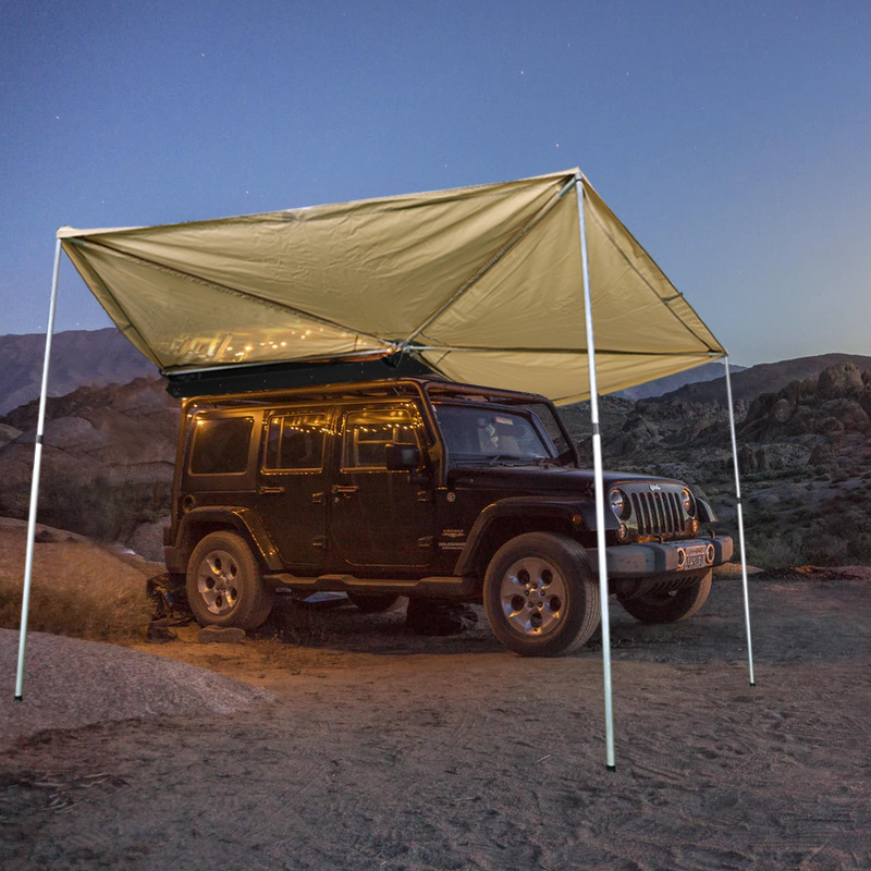 Car Side Tent 270 Degree Vehicle-Mounted Frameless Tent with Extended Sunshade, Aluminum Alloy Rainproof Canopy for Self-Driving Car Side Awning