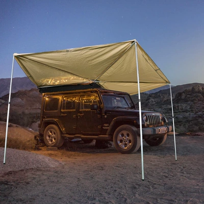 270-Degree Fan-Shaped Canopy Car Tent Without Bones, Sunshade Aluminum Alloy Awning, Car Side Tent (Avtomobil yan çətirləri) - khaki-vinyl-fan-shape-420d-oxford-cloth-radius-2m