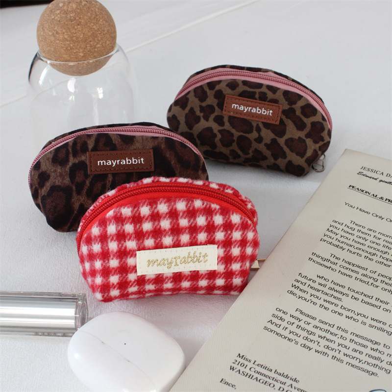 New Retro Leopard Print Shell Bag Suede Portable Coin Purse Large Capacity Storage Bag Fashionable Clutch Bag for Going Out