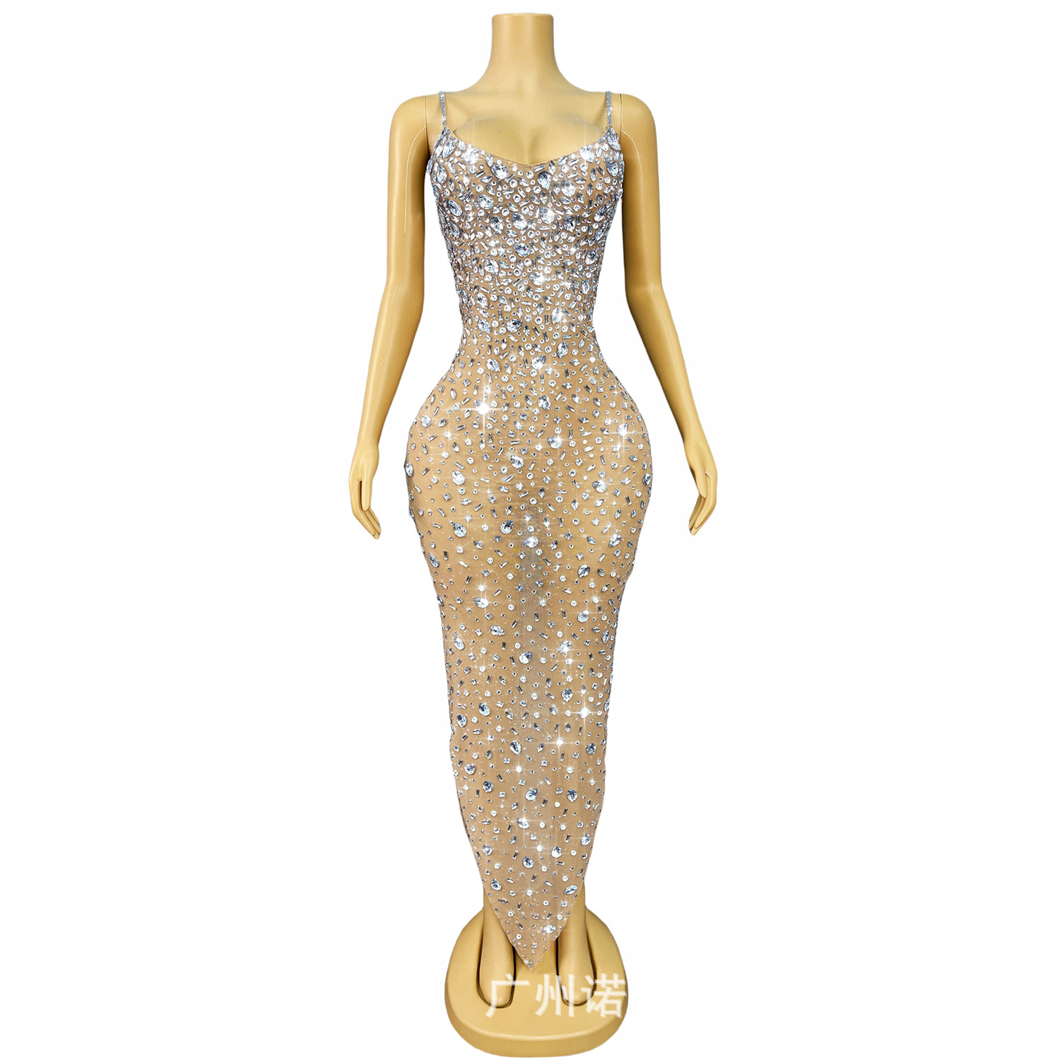 Fashion New Style Fine Glitter Irregular Skirt Sexy Mesh Suspender Long Skirt Party Annual Meeting Catwalk Party Evening Dress