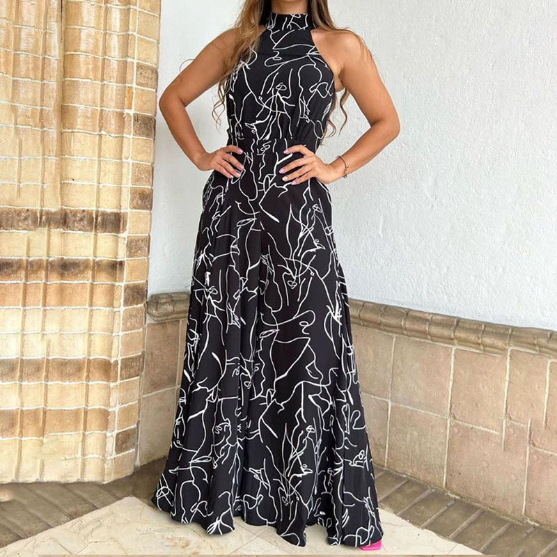 2025 primavera Amazon ropa de mujer europea y americana elegante cintura alta sin mangas cuello redondo sexy pantalones anchos monos europeos y americanos mujeres image 8