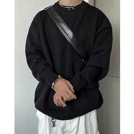 高级感百搭慵懒风圆领针织衫男秋冬季松弛感宽松简约纯色舒适上衣