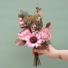 特复古2头牡丹向日葵手捧花仿真花假花 家居摆放婚庆装饰影楼花卉