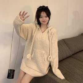 2025软糯糯宽松连帽毛衣女秋冬季感时尚洋气风长袖针织衫外套百搭