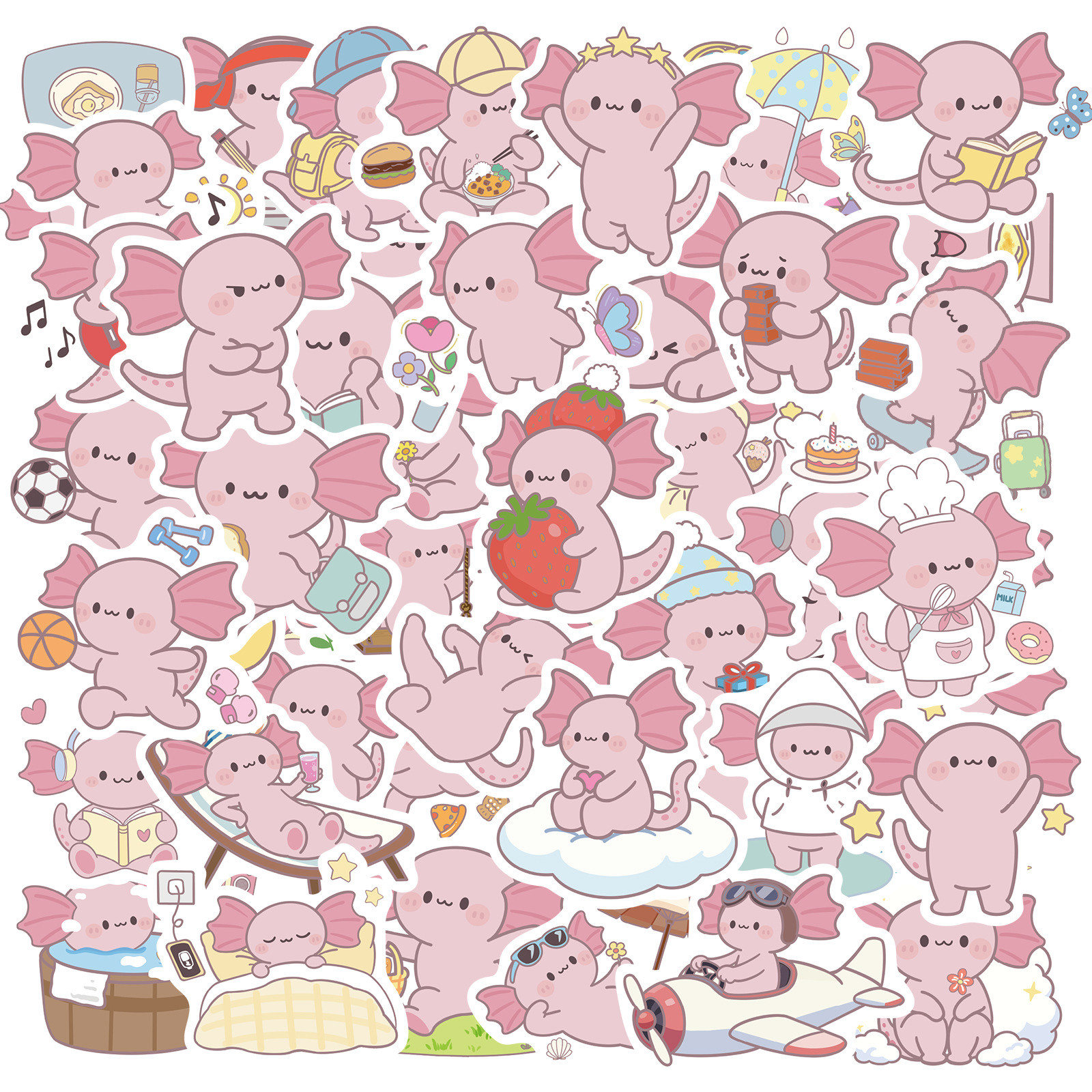 50 Cross-Border New Products Cute Salamander Hexagonal Dragon Graffiti Stickers Party Decoration Water Cup Suitcase Skateboard Stickers