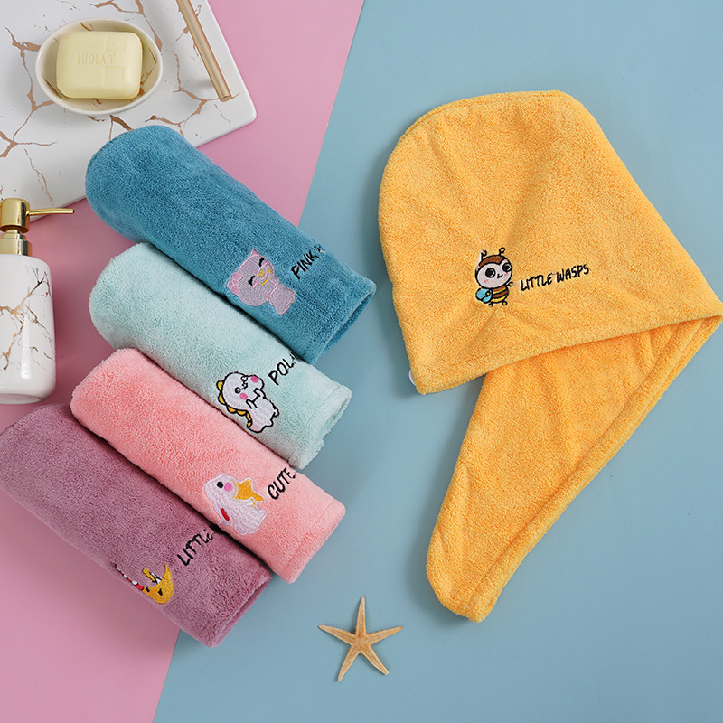 Hair Towel Microfiber Head Wrap Soft Cartoon Embroidery For Women_voghion.com
