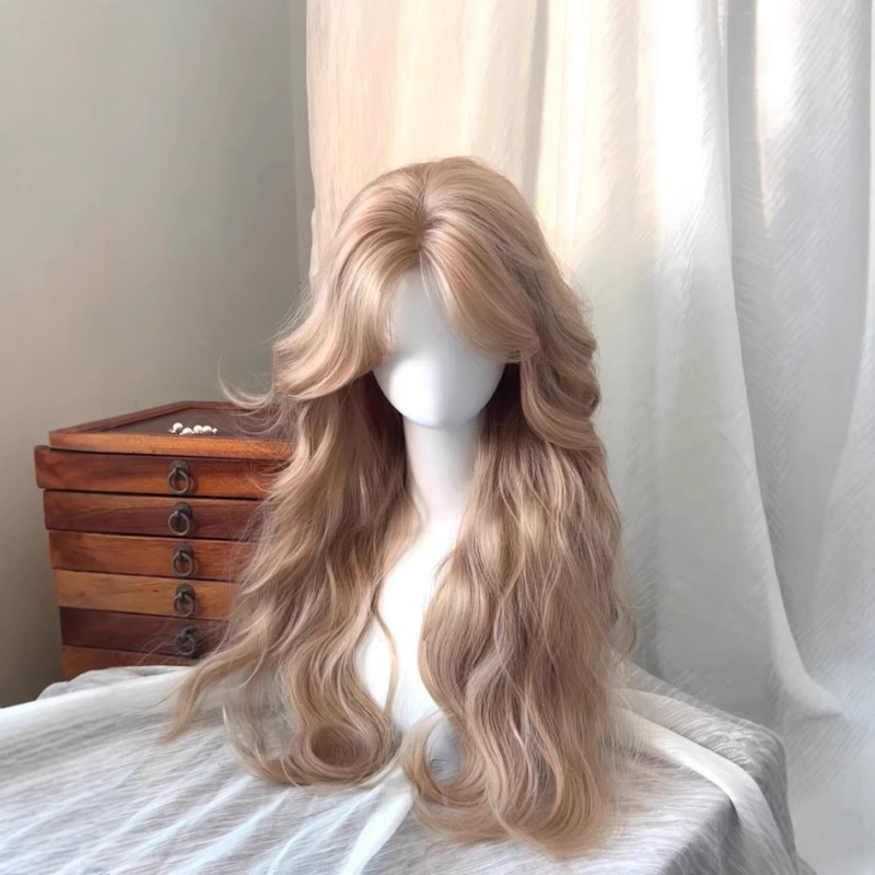 【Cream Barbie Gold】Shuying Wig for Women, Middle Part Fine-Tuned Style, Milk White and Golden Egg Roll Wig, Full Head Cover 【Cream Barbie Gold】Shuying Wig for Women, Middle Part Fine-Tuned Style, Milk White and Golden Egg Roll Wig, Full Head Cover