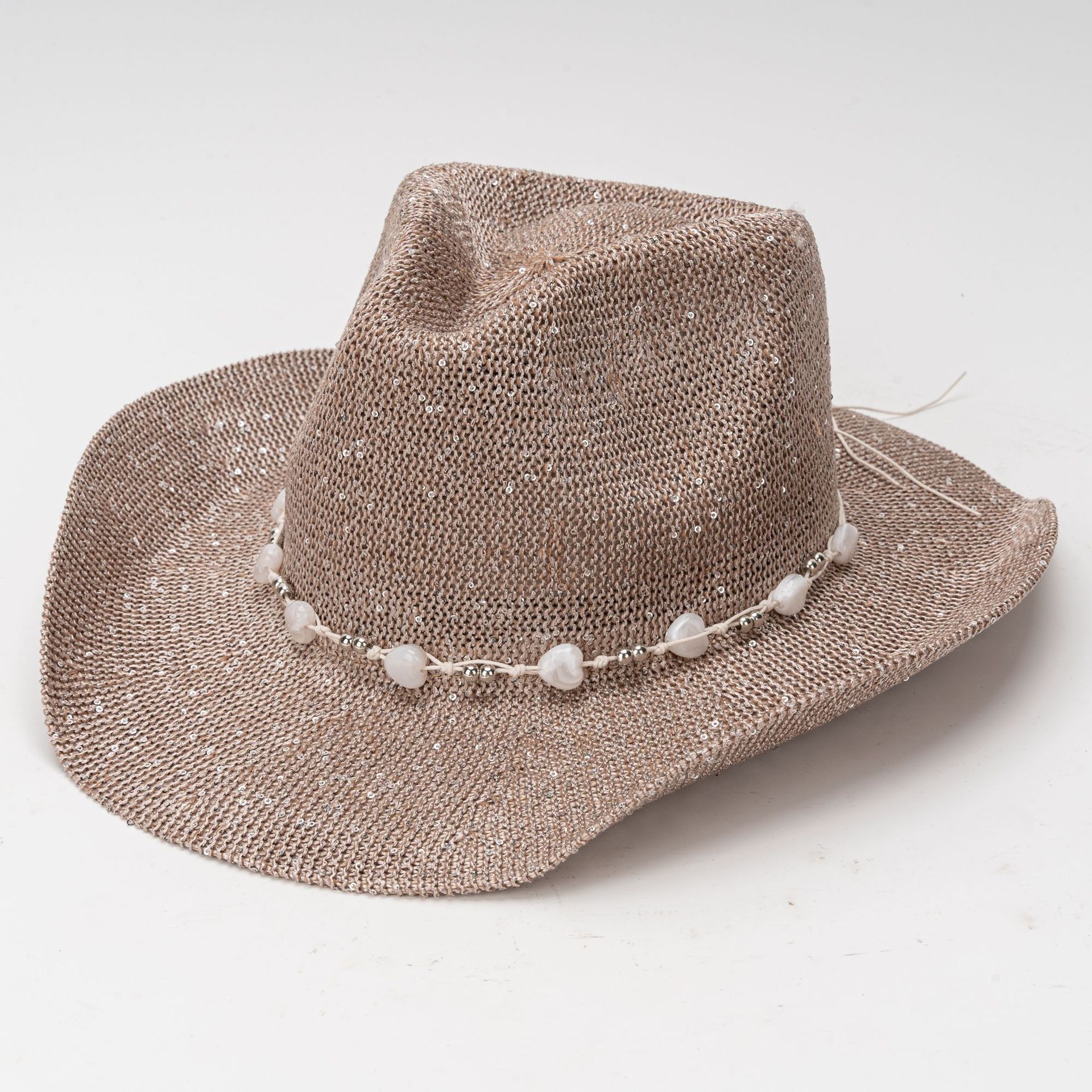 Western-Cowboyhut für Damen und Herren mit Paillettenbesatz, Jazzhut mit breiter Krempe, atmungsaktiver Sommer-Sonnenhut_voghion.com