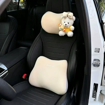 Backrest Cushion, Waist Pillow, Backrest – Headrest - s-rice-knotted-yellow-candy-white-edge-yellow-clothes-white-bear-right-rice-black-neck-pillow-waist-support