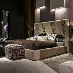 Italian Minimalist Modern Light Luxury Villa Hong Kong Style Italian Roberto Cavalli Genuine Leather Double Wedding Bed