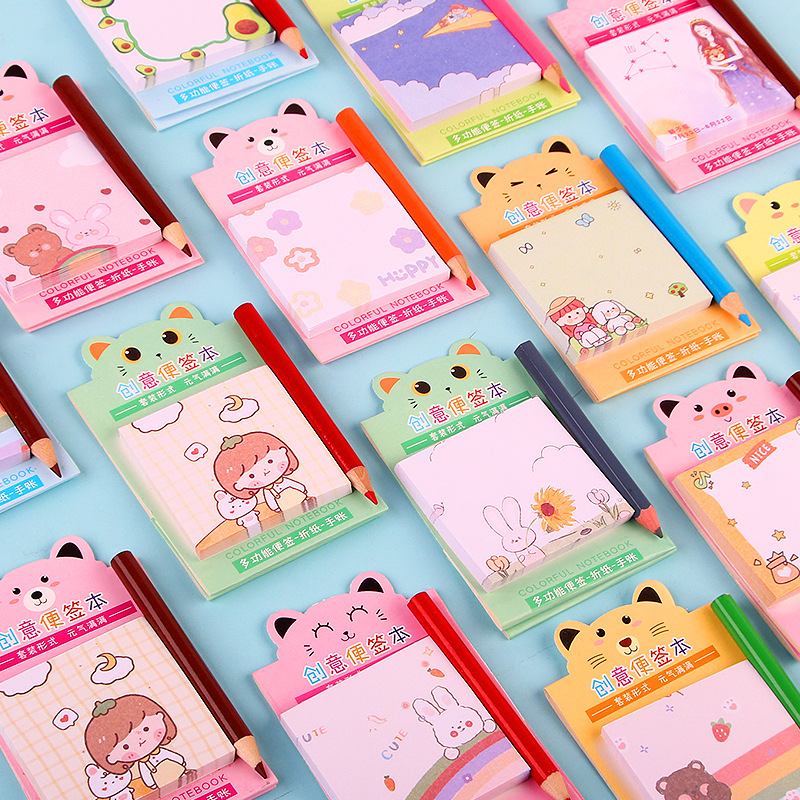 Cartoon mini note pad, creative note pad for girls, cute students, small note, portable message gift origami