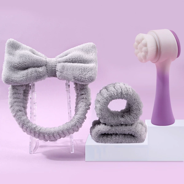 Set, headband, purple bracelet for face washing, 3 pieces, gradient