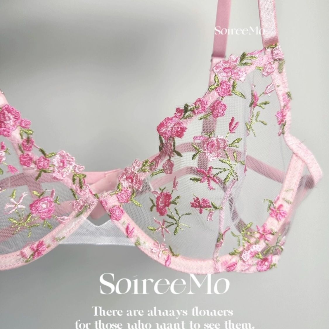 2025 verano puro bordado transparente ropa interior rosa sexy sin algodón malla transparente ultra delgada dulce francés