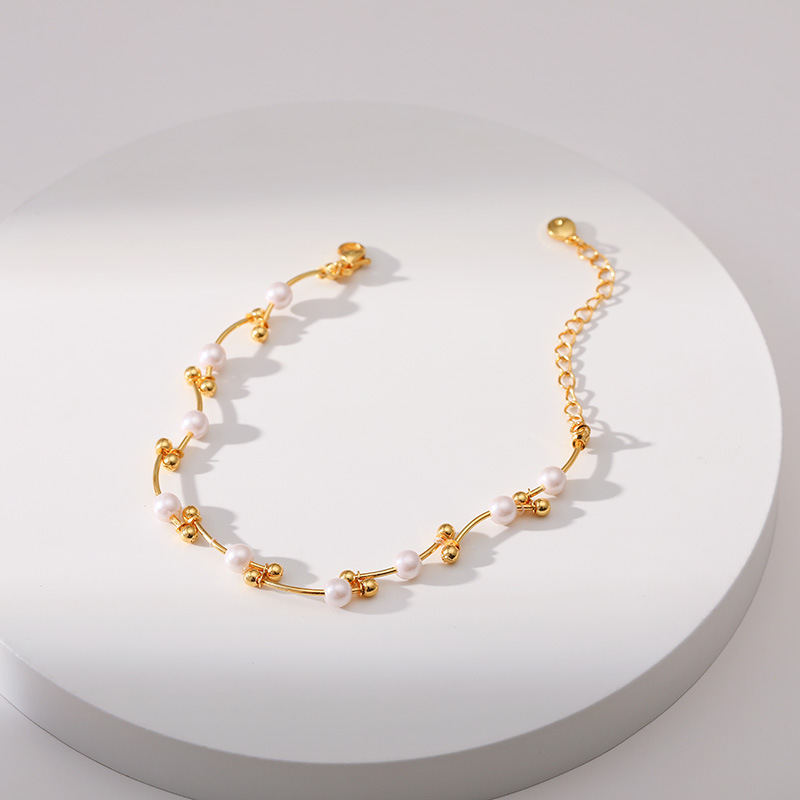 Retro Geometric Copper Inlay Artificial Pearls Bracelets