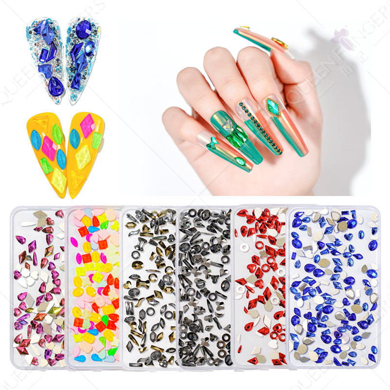 Accesorios de uñas de forma especial de diamante mezclado AB color mágico taladro de uñas plana diamante en forma especial DIY resina de uñas pegatinas de diamantes de imitación