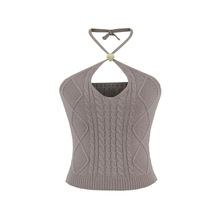 美式针织挂脖吊带背心纯欲性感胸前爱心镂空打底辣妹短款小上衣