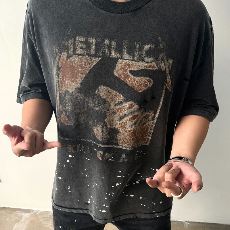 Metallica Metal Band Kill'Em All American Street Vintage Retro Distressed Short-Sleeved T-Shirt Trendy