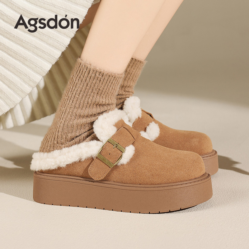 Antiguo león de cabello Bocken zapatillas para mujeres 2026 nueva primavera con suela gruesa de nieve de vello zapatos de medio algodón