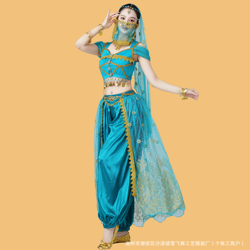インドのダンスの公演服の女性のジャスミンの王女の高級な服装の異国の風情の服装の西域の舞姫のベリーのダンスの新型|undefined