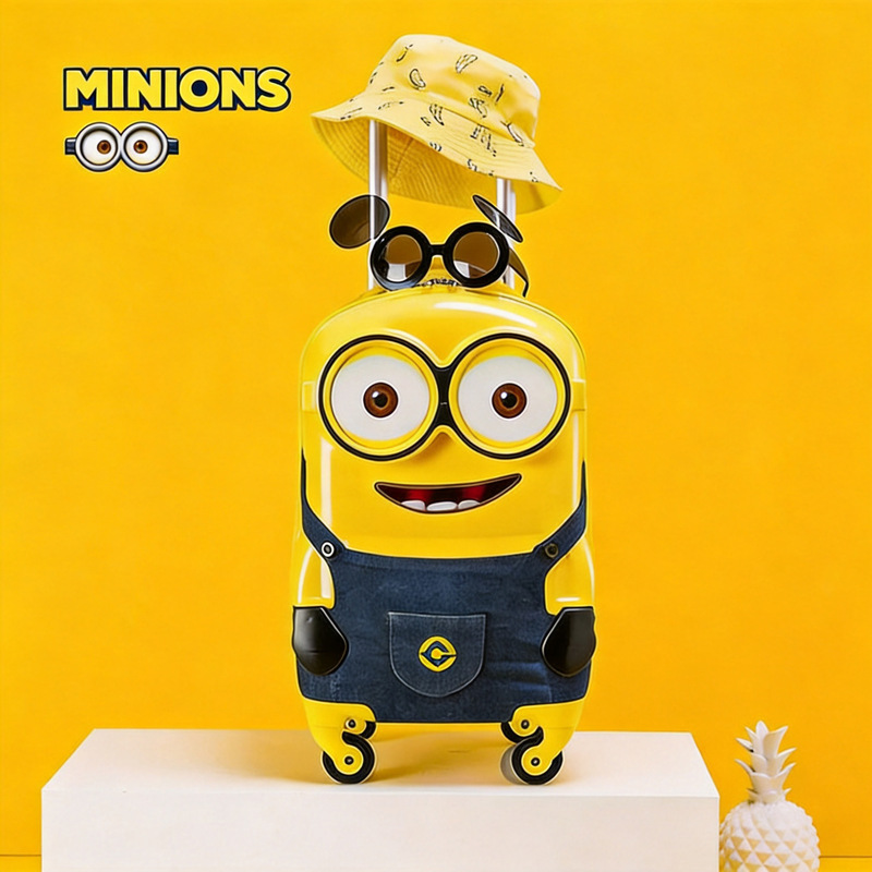 Dropshipping available: Minions-themed large-capacity children's rolling suitcase, perfect for travel and leisure, featuring a cute cartoon design and a simple, stylish look Dropshipping available: Minions-themed large-capacity children's rolling suitcase, perfect for travel and leisure, featuring a cute cartoon design and a simple, stylish look